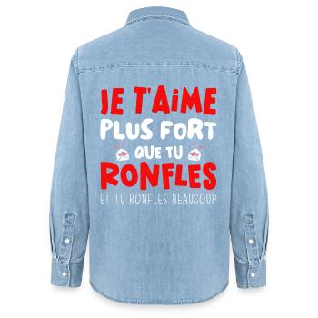 Saint Valentin 2026 Homme Femme Couple Ronfle - Chemise en denim femme bio Stanley/Stella - bleu clair délavé - Dos - AI Model Female 172 light (172cm)