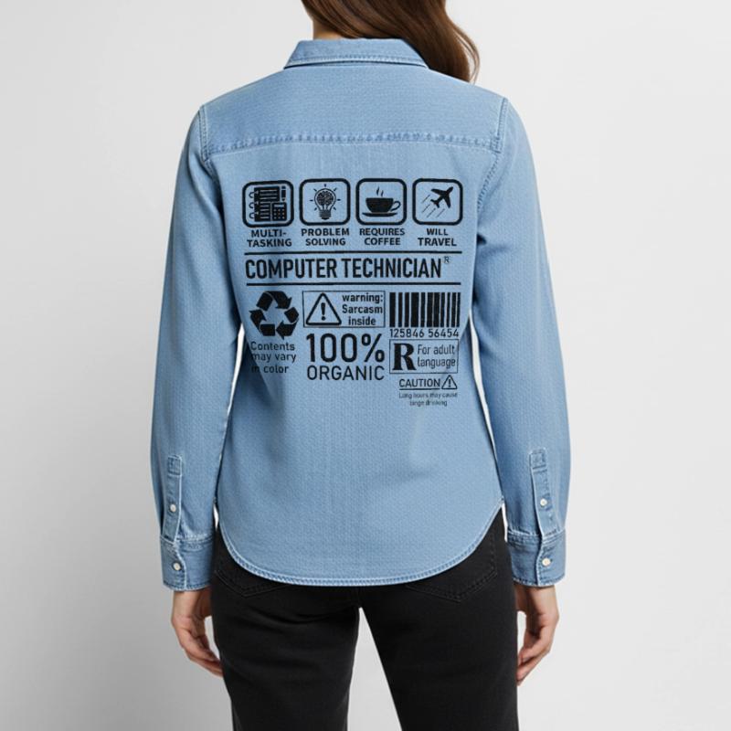 Computer Technician multi tasking problem solving Women’s Organic Denim Shirt by Stanley/Stella