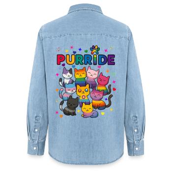 Purride Chats LGBT - Chemise en denim femme bio Stanley/Stella - bleu clair délavé - Dos - AI Model Female 172 light (172cm)