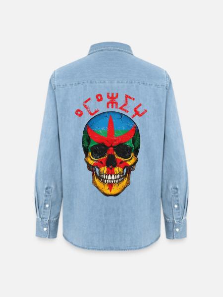 Amazigh Skull – Berber Pride Tifinagh T-Shirt - Frauen Jeanshemd Organic von Stanley/Stella - verwaschenes Hellblau