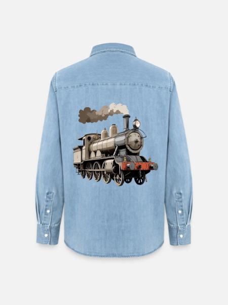 Klassische Dampflok im Retrolook - Frauen Jeanshemd Organic von Stanley/Stella - verwaschenes Hellblau