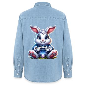 Joueur de Jeux de Lapins de Pâques - Chemise en denim femme bio Stanley/Stella - bleu clair délavé - Dos - AI Model Female 172 light (172cm)