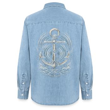 Shanty Chor Seemannslieder - Frauen Jeanshemd Organic von Stanley/Stella - verwaschenes Hellblau - Hinten - AI Model Female 172 light (172cm)
