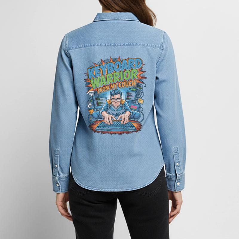 Remote Developer Keyboard Warrior Remote Coder Women’s Organic Denim Shirt by Stanley/Stella