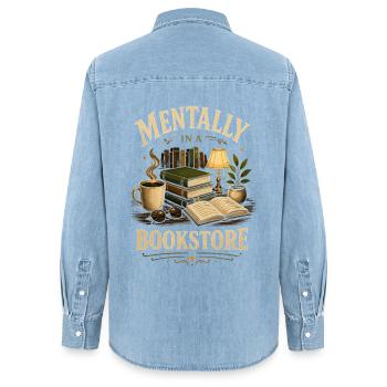 Bibliothek Bücherwurm Fiction Fan Design - Frauen Jeanshemd Organic von Stanley/Stella - verwaschenes Hellblau - Hinten - AI Model Female 172 light (172cm)