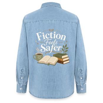 Urban Fiction Bücher Fan Bibliothek Motiv - Frauen Jeanshemd Organic von Stanley/Stella - verwaschenes Hellblau - Hinten - AI Model Female 172 light (172cm)