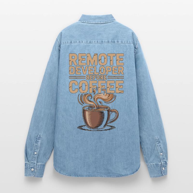 Remote Developer Before Remote Coder Coffee Lover Frauen Jeanshemd Organic von Stanley/Stella