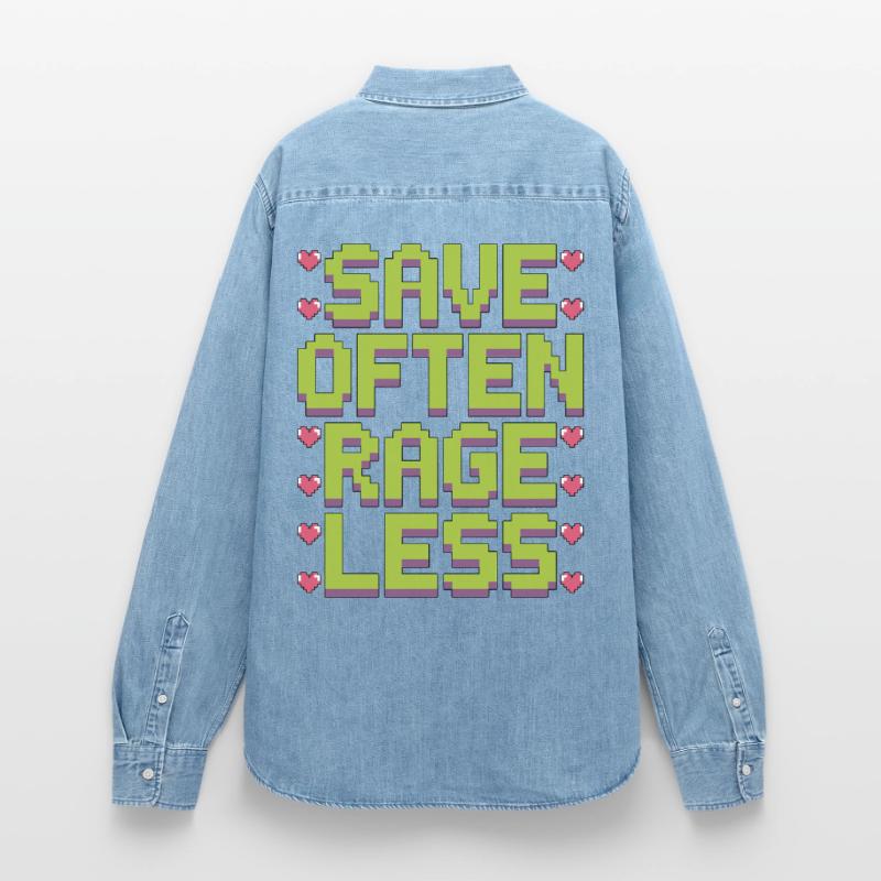 Game Developer Save Often Rage Less Web Developer Women’s Organic Denim Shirt by Stanley/Stella