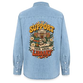Unterstütze deine lokale Bibliothek - Frauen Jeanshemd Organic von Stanley/Stella - verwaschenes Hellblau - Hinten - AI Model Female 172 light (172cm)