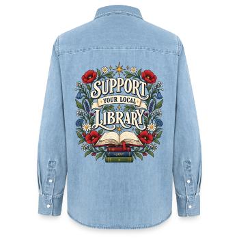 Unterstütze deine lokale Bibliothek - Frauen Jeanshemd Organic von Stanley/Stella - verwaschenes Hellblau - Hinten - AI Model Female 172 light (172cm)