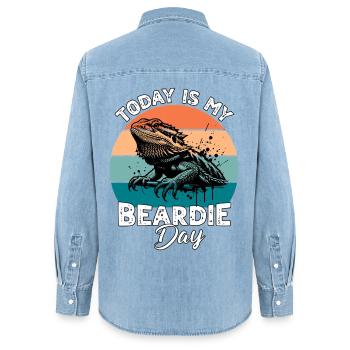 Bartagame - Frauen Jeanshemd Organic von Stanley/Stella - verwaschenes Hellblau - Hinten - AI Model Female 172 light (172cm)