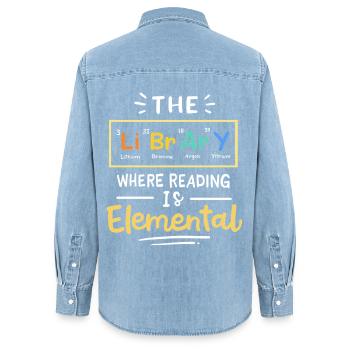 Lesen Spruch Bibliothek - Frauen Jeanshemd Organic von Stanley/Stella - verwaschenes Hellblau - Hinten - AI Model Female 172 light (172cm)