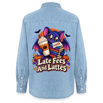 Halloween-Fledermaus Late Fees And Lattes - Frauen Jeanshemd Organic von Stanley/Stella - verwaschenes Hellblau - Hinten - AI Model Female 172 light (172cm)