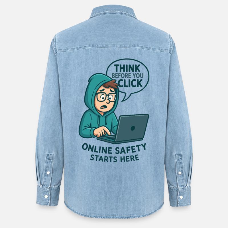 Pensa prima di fare clic - Sicurezza online - Camicia in denim donna bio di Stanley/Stella - azzurro chiaro slavato