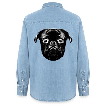 Otto's Mops hopst - Frauen Jeanshemd Organic von Stanley/Stella - verwaschenes Hellblau - Hinten - AI Model Female 172 light (172cm)