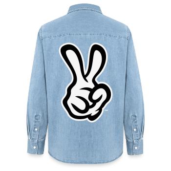 Victory Handzeichen (Rechte Hand / NEG / 2C) - Frauen Jeanshemd Organic von Stanley/Stella - verwaschenes Hellblau - Hinten - AI Model Female 172 light (172cm)