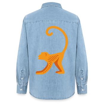 Logo de la ligne Orang-outan - Chemise en denim femme bio Stanley/Stella - bleu clair délavé - Dos - AI Model Female 172 light (172cm)