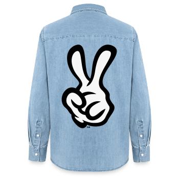 Victory Handzeichen (Linke Hand / POS / 2C) - Frauen Jeanshemd Organic von Stanley/Stella - verwaschenes Hellblau - Hinten - AI Model Female 172 light (172cm)