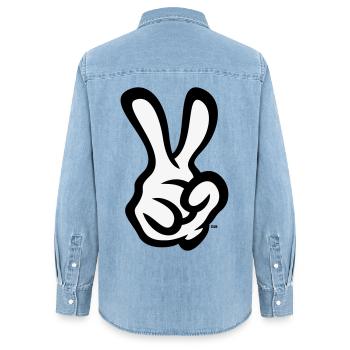 Victory Handzeichen (Rechte Hand / POS / 2C) - Frauen Jeanshemd Organic von Stanley/Stella - verwaschenes Hellblau - Hinten - AI Model Female 172 light (172cm)