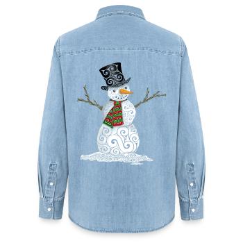Bonhomme de neige Swirly heureux - Chemise en denim femme bio Stanley/Stella - bleu clair délavé - Dos - AI Model Female 172 light (172cm)