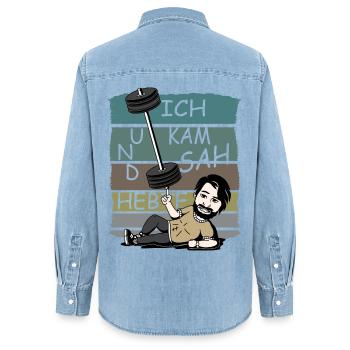 Ich kam sah und Hebte - Frauen Jeanshemd Organic von Stanley/Stella - verwaschenes Hellblau - Hinten - AI Model Female 172 light (172cm)