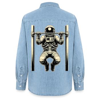 Calisthenics Astronaut Pull-ups Gift - Women’s Organic Denim Shirt by Stanley/Stella - light wash - Back - AI Model Female 172 light (172cm)