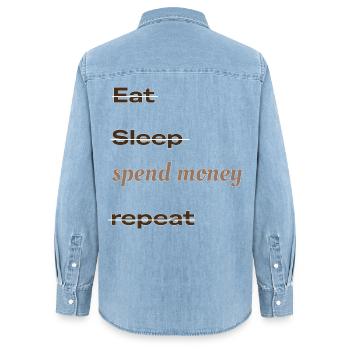eat_sleep_spend_money_repeat - Chemise en denim femme bio Stanley/Stella - bleu clair délavé - Dos - AI Model Female 172 light (172cm)