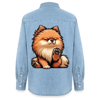 Poméranien Poméranien Spitz Chien Miniature Spitz Holder - Chemise en denim femme bio Stanley/Stella - bleu clair délavé - Dos - AI Model Female 172 light (172cm)