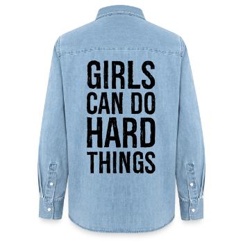 Mädchen können harte Dinge tun - Frauen Jeanshemd Organic von Stanley/Stella - verwaschenes Hellblau - Hinten - AI Model Female 172 light (172cm)