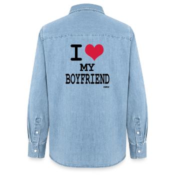 J'aime mon garçon - Chemise en denim femme bio Stanley/Stella - bleu clair délavé - Dos - AI Model Female 172 light (172cm)