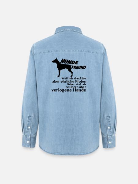 Hundefreund Hund Tier Spruch Geschenk - Frauen Jeanshemd Organic von Stanley/Stella - verwaschenes Hellblau