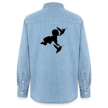 Baby Birds Birds Child Birth Parents Gift - Chemise en denim femme bio Stanley/Stella - bleu clair délavé - Dos - AI Model Female 172 light (172cm)