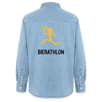 Bierathlon die Kneipentour - Frauen Jeanshemd Organic von Stanley/Stella - verwaschenes Hellblau - Hinten - AI Model Female 172 light (172cm)