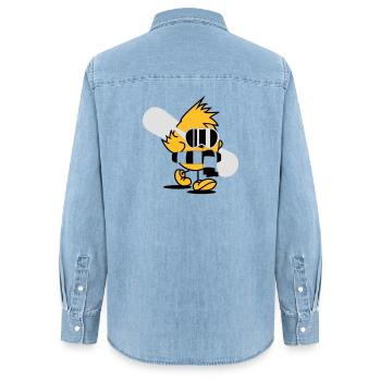 Un poussin avec une planche de snowboard, lunettes - Chemise en denim femme bio Stanley/Stella - bleu clair délavé - Dos - AI Model Female 172 light (172cm)