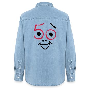 50 Jahre und noch frisch ! - Frauen Jeanshemd Organic von Stanley/Stella - verwaschenes Hellblau - Hinten - AI Model Female 172 light (172cm)