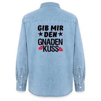 Geschenk Liebe Paar lustig Spruch Kuss - Frauen Jeanshemd Organic von Stanley/Stella - verwaschenes Hellblau - Hinten - AI Model Female 172 light (172cm)