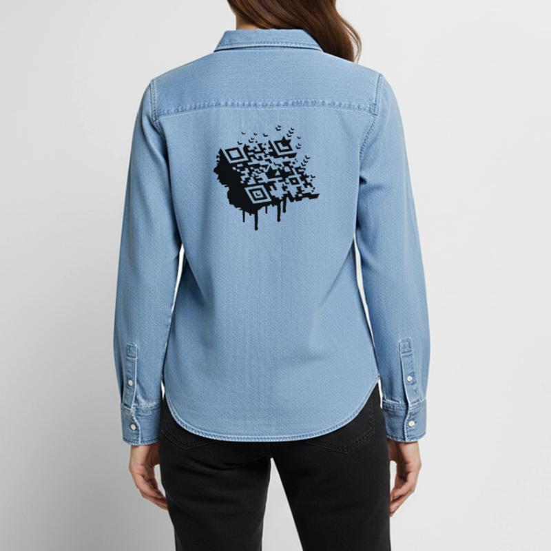 A 3D bar code as a graffiti Women’s Organic Denim Shirt by Stanley/Stella