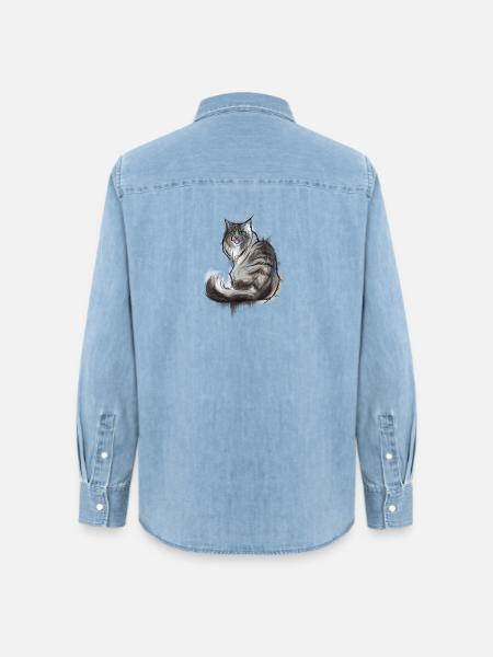 Norwegische Waldkatze - Frauen Jeanshemd Organic von Stanley/Stella - verwaschenes Hellblau