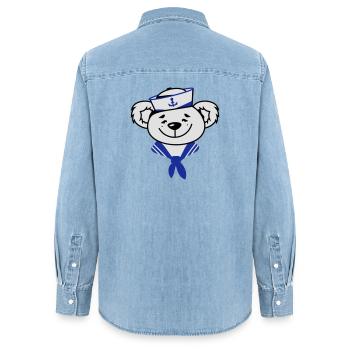Bär mit Matrosenhut und Matrosen Halstuch - Frauen Jeanshemd Organic von Stanley/Stella - verwaschenes Hellblau - Hinten - AI Model Female 172 light (172cm)
