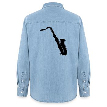 Saxophon - Frauen Jeanshemd Organic von Stanley/Stella - verwaschenes Hellblau - Hinten - AI Model Female 172 light (172cm)