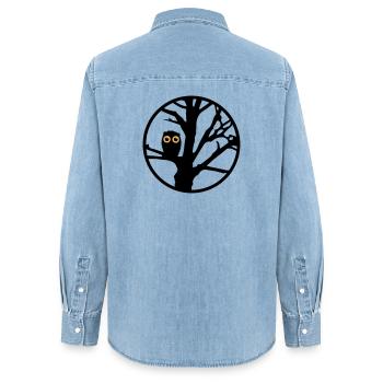An owl sitting on a tree - Women’s Organic Denim Shirt by Stanley/Stella - light wash - Back - AI Model Female 172 light (172cm)