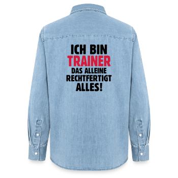 Ich bin Trainer das rechtfertigt alles - Fußball - Frauen Jeanshemd Organic von Stanley/Stella - verwaschenes Hellblau - Hinten - AI Model Female 172 light (172cm)
