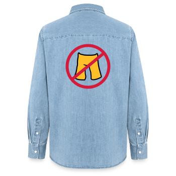 do not put on pants short shorts forbidden shield z - Women’s Organic Denim Shirt by Stanley/Stella - light wash - Back - AI Model Female 172 light (172cm)