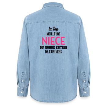 Neveu / Nièce / Famille / Oncle / Tante / Niece - Chemise en denim femme bio Stanley/Stella - bleu clair délavé - Dos - AI Model Female 172 light (172cm)