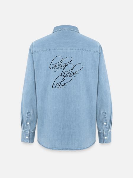Design: Lache Liebe Lebe - Frauen Jeanshemd Organic von Stanley/Stella - verwaschenes Hellblau
