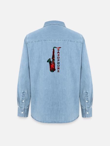 Saxophone Design / Musikinstrument - Frauen Jeanshemd Organic von Stanley/Stella - verwaschenes Hellblau