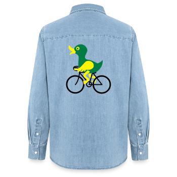bike - Women’s Organic Denim Shirt by Stanley/Stella - light wash - Back - AI Model Female 172 light (172cm)