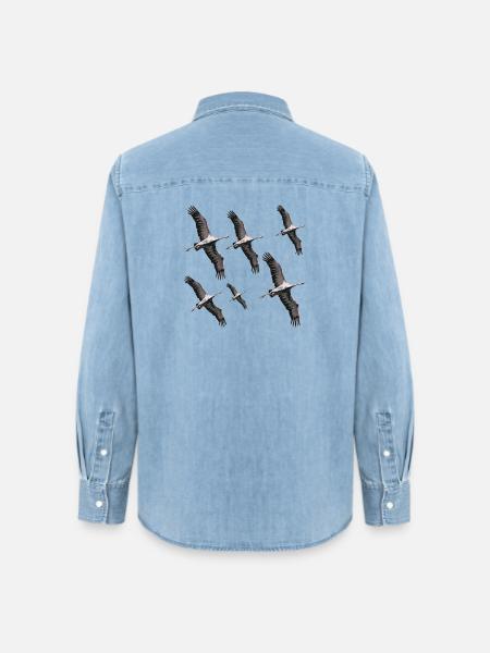 Vogelzug Kraniche - Frauen Jeanshemd Organic von Stanley/Stella - verwaschenes Hellblau