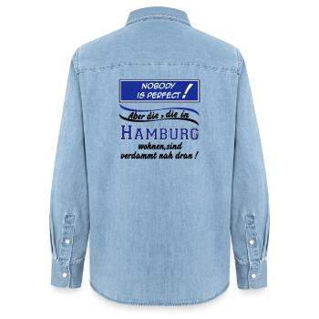 Hamburg , Tradition , Fußball Fan , Nobody (25) - Frauen Jeanshemd Organic von Stanley/Stella - verwaschenes Hellblau - Hinten - AI Model Female 172 light (172cm)
