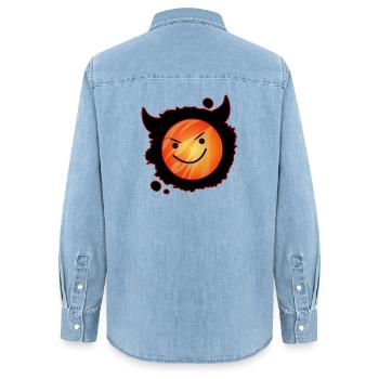 niedlicher Teufel in Flammen und glühendem Gesicht - Frauen Jeanshemd Organic von Stanley/Stella - verwaschenes Hellblau - Hinten - AI Model Female 172 light (172cm)